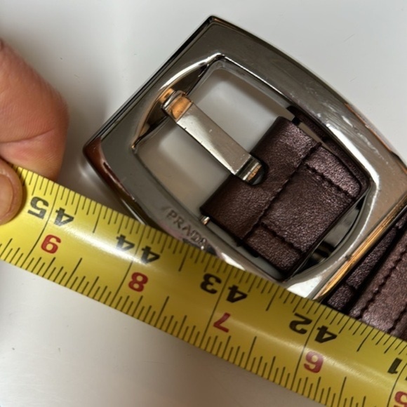 Prada vintage 80s Brown metallic leather belt~LG Chrome monogram buckle~openedge - Picture 13 of 15